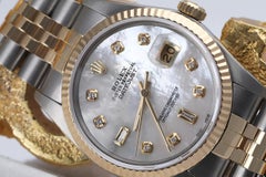 Rolex Datejust Weißes Perlmutt-Zifferblatt mit Baguette- und rundem Diamant-Zifferblatt