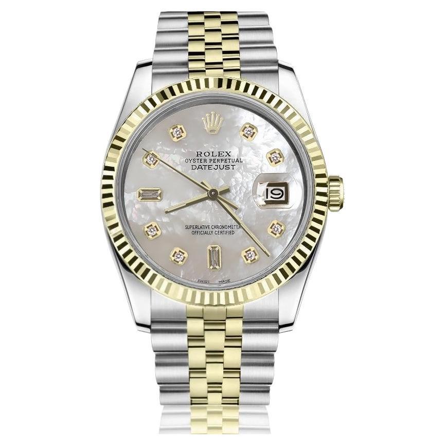 Rolex Datejust Weißes Perlmutt-Zifferblatt mit Baguette- und rundem Diamant-Zifferblatt