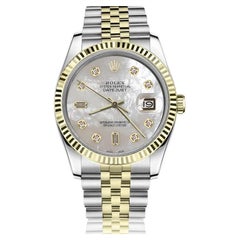Vintage Rolex Datejust White Mother of Pearl with Baguette & Round Diamond Dial