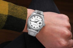 Rolex Datejust White Roman Dial Diamond Bezel/Lugs Steel Jubilee Watch