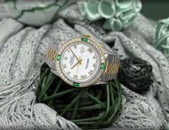 Rolex Datejust Blanco Esfera Romana Diamond Lugs Diamond/Emerald Bisel Dos Tonos