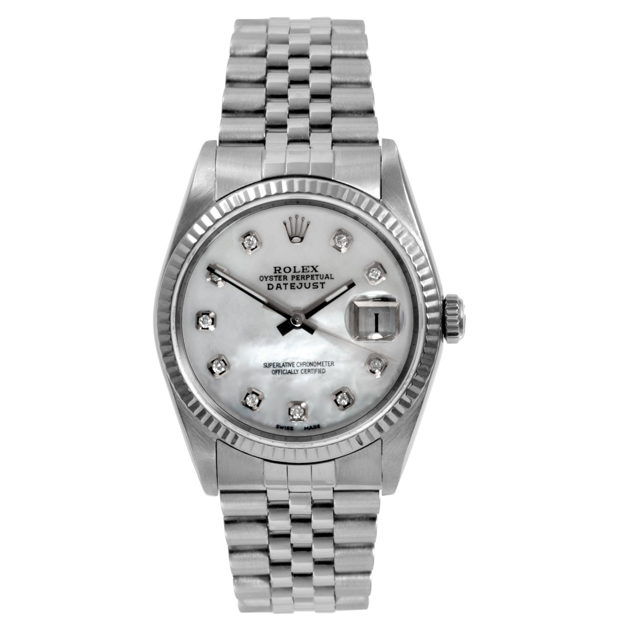 Moderne Rolex jubilee Datejuts blanc MOP en acier et diamants 36 mm en vente