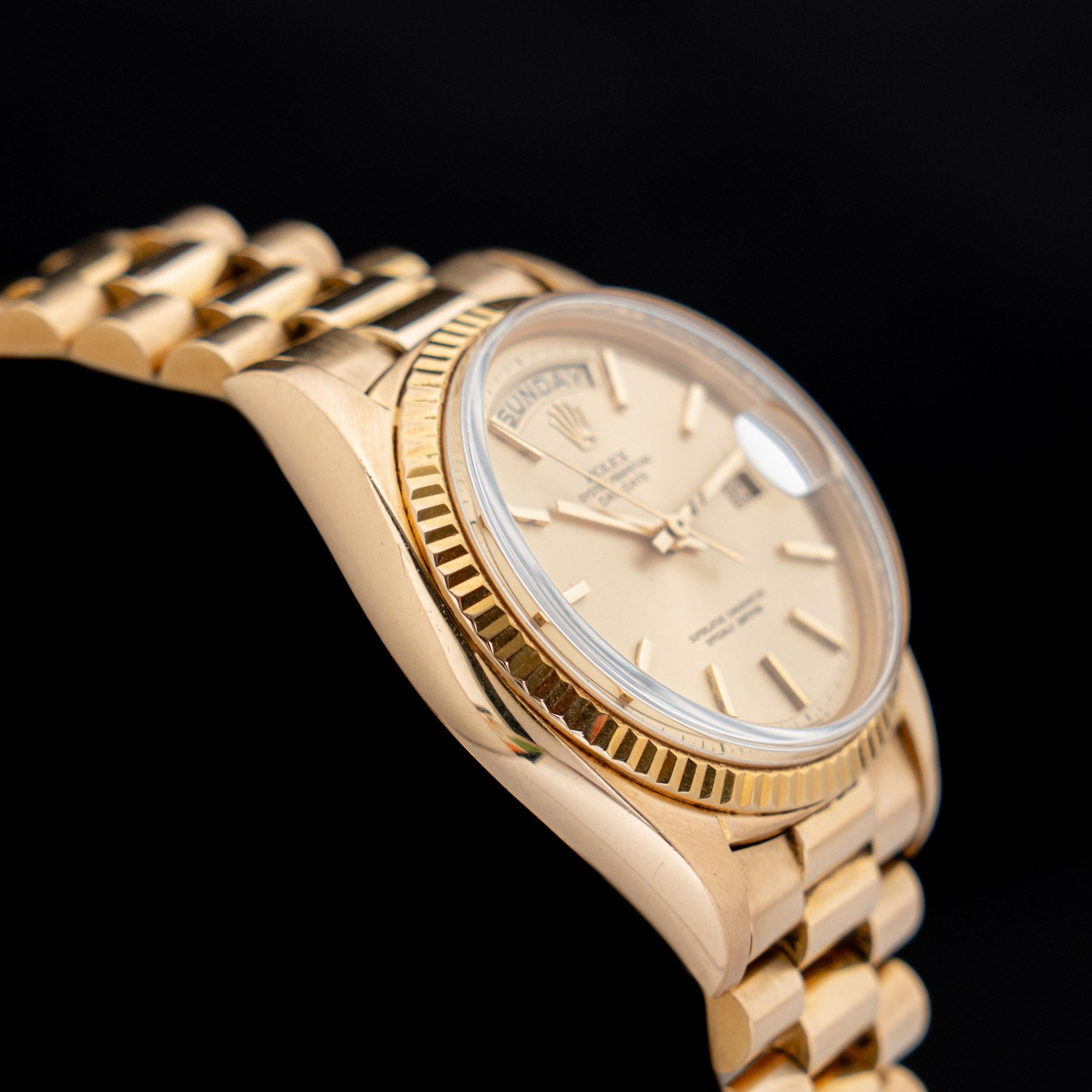Rolex 36 mm Day-Date 18K Gelbgold Champagner-Zifferblatt 1803 Automatikuhr, 1970 1