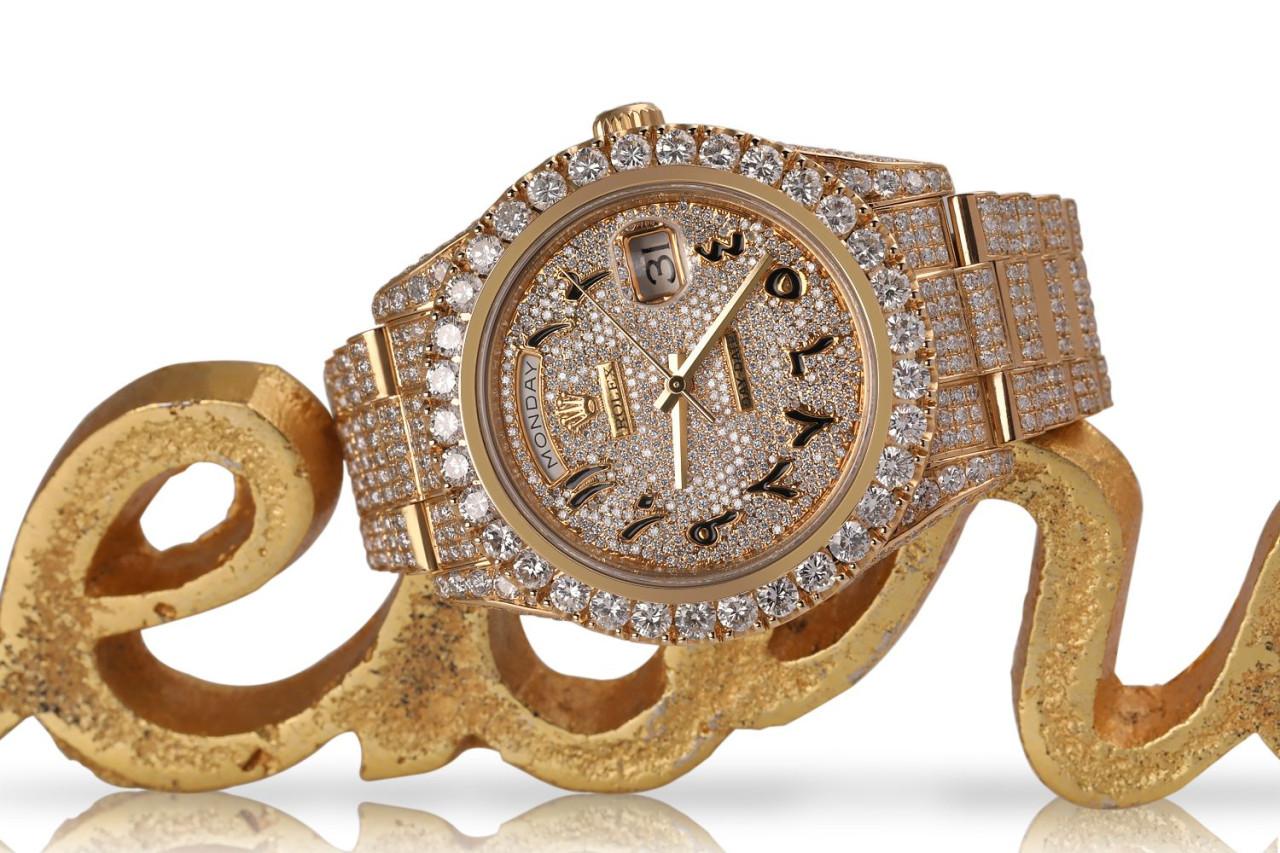 Rolex 36mm Day-Date Full of Diamonds Arabic Script Dial Presidential Yellow Gold Watch 18238
