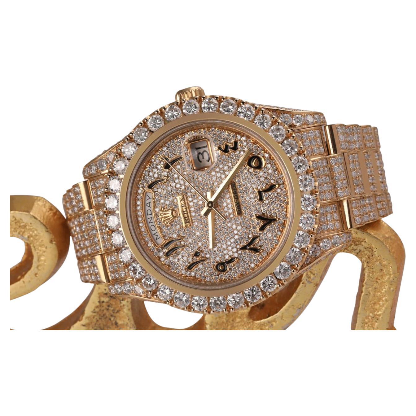 Rolex Day-Date Full of Diamonds Arabic Script Dial Presidential YG Watch For Sale