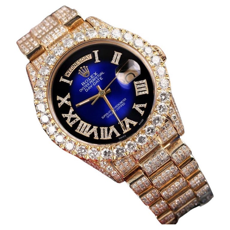 Rolex 36mm DayDate Blaue Vignette römisches Diamant-Zifferblatt Custom Uhr  18038 im Angebot bei 1stDibs