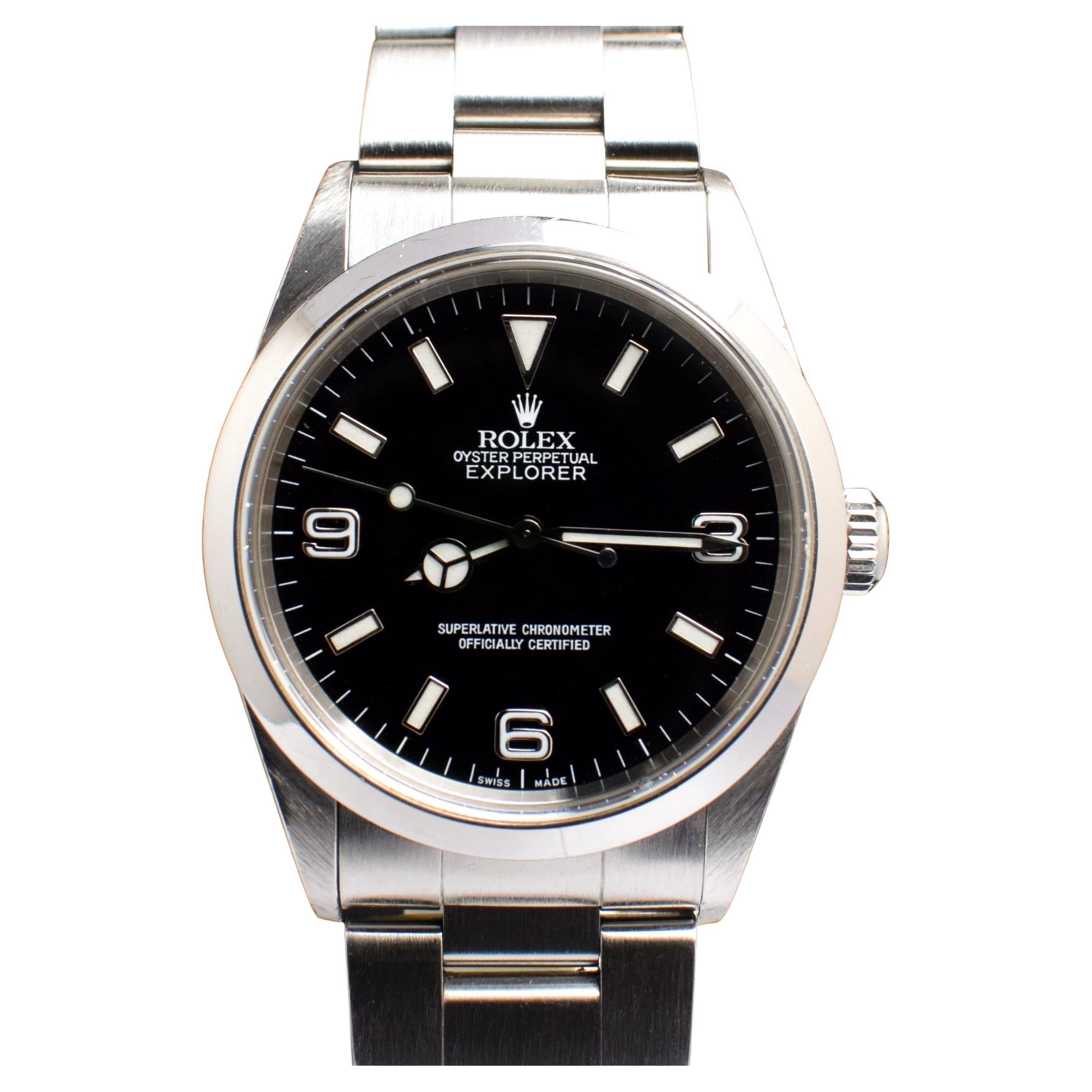 Rolex Explorer I Steel 14270 Automatic Watch with Paper, 2000 For Sale