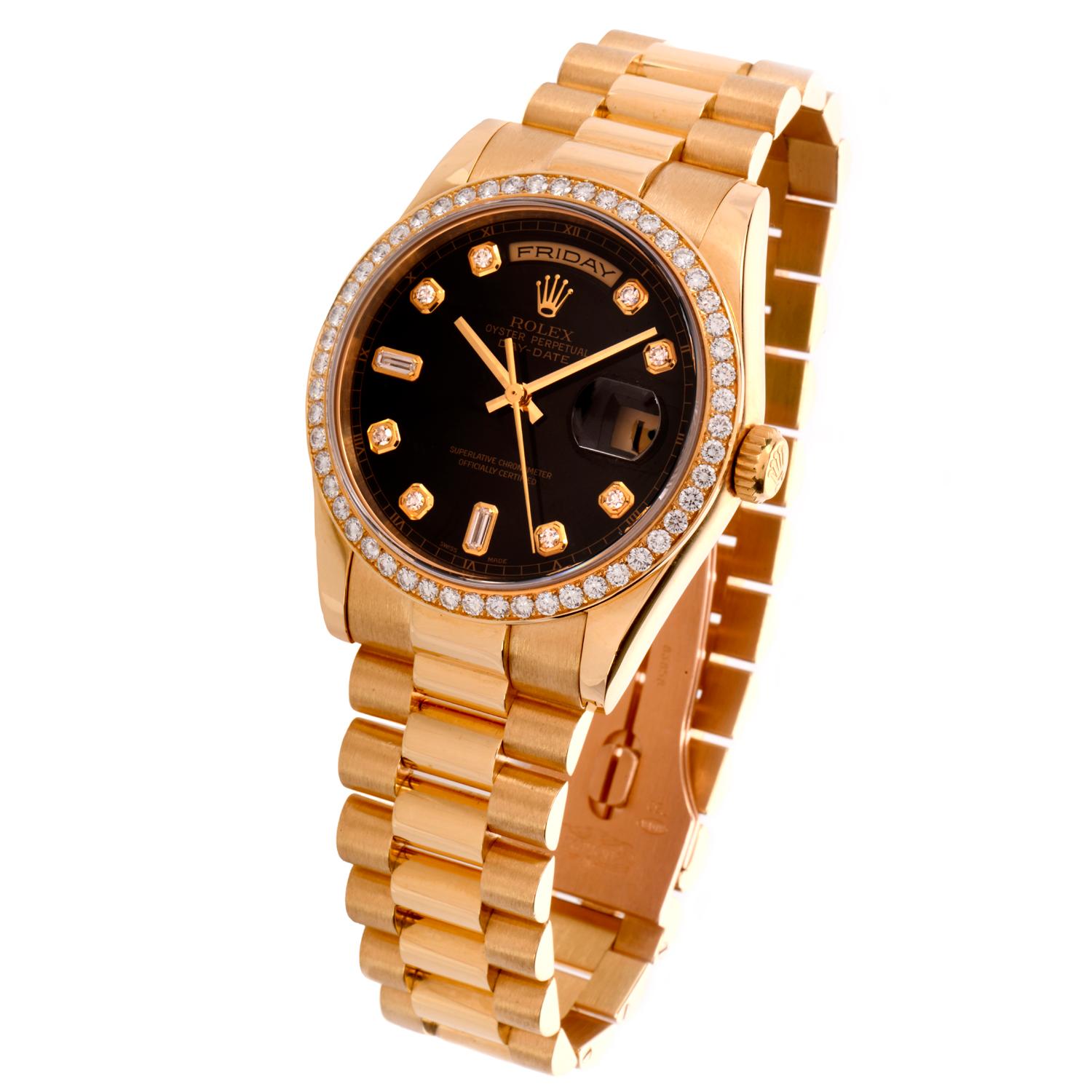 Herren President Day Date 18K Diamant Zifferblatt und Lünette 118348 (Moderne)