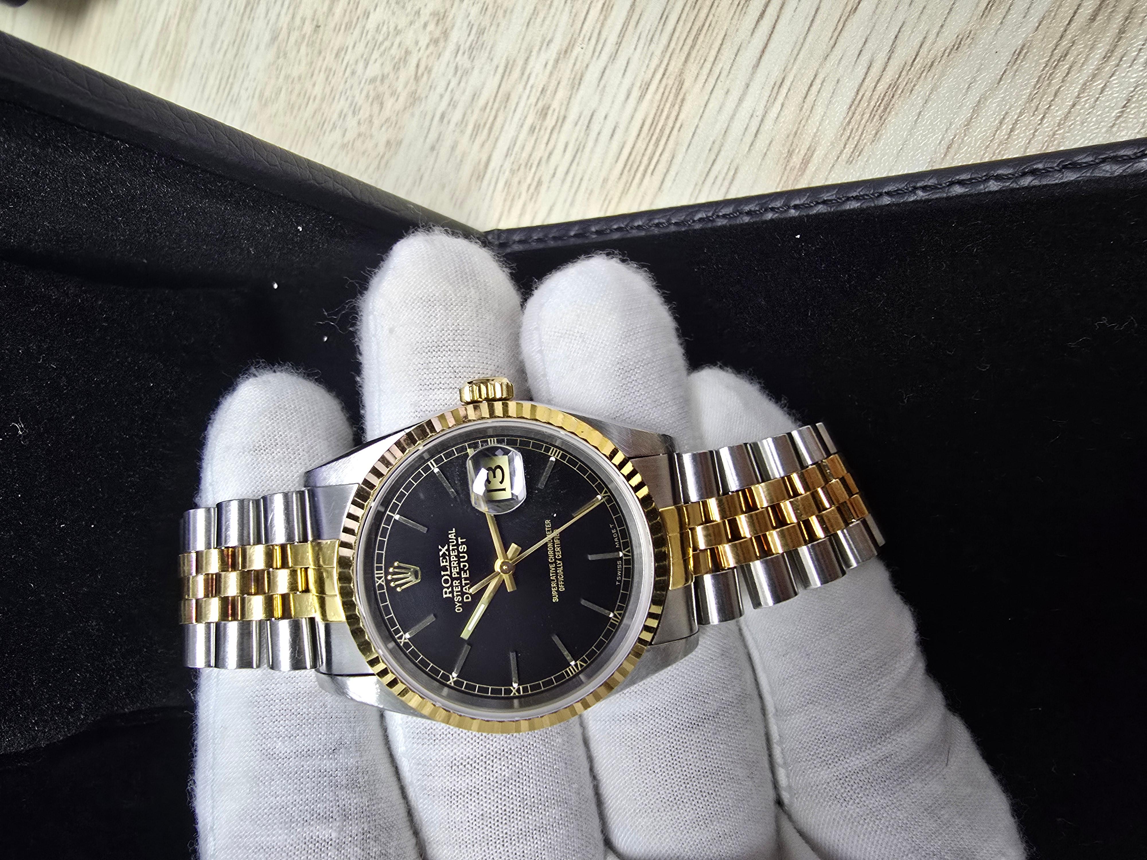 Men's Rolex 36mm Oyster Perpetual Datejust Black Dial Jubilee Automatic 18K Gold/Steel For Sale