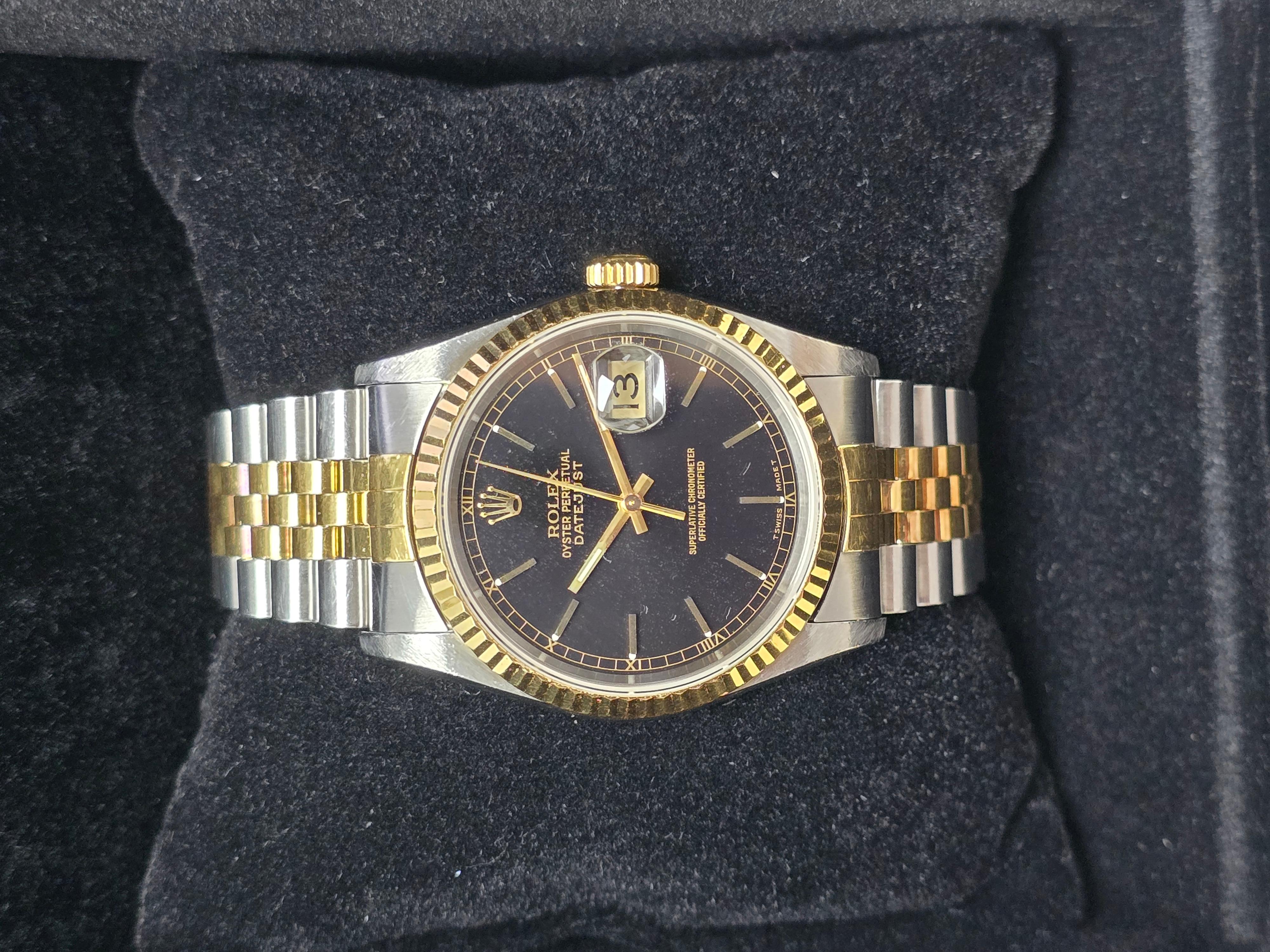 Rolex 36mm Oyster Perpetual Datejust Black Dial Jubilee Automatic 18K Gold/Steel For Sale 1