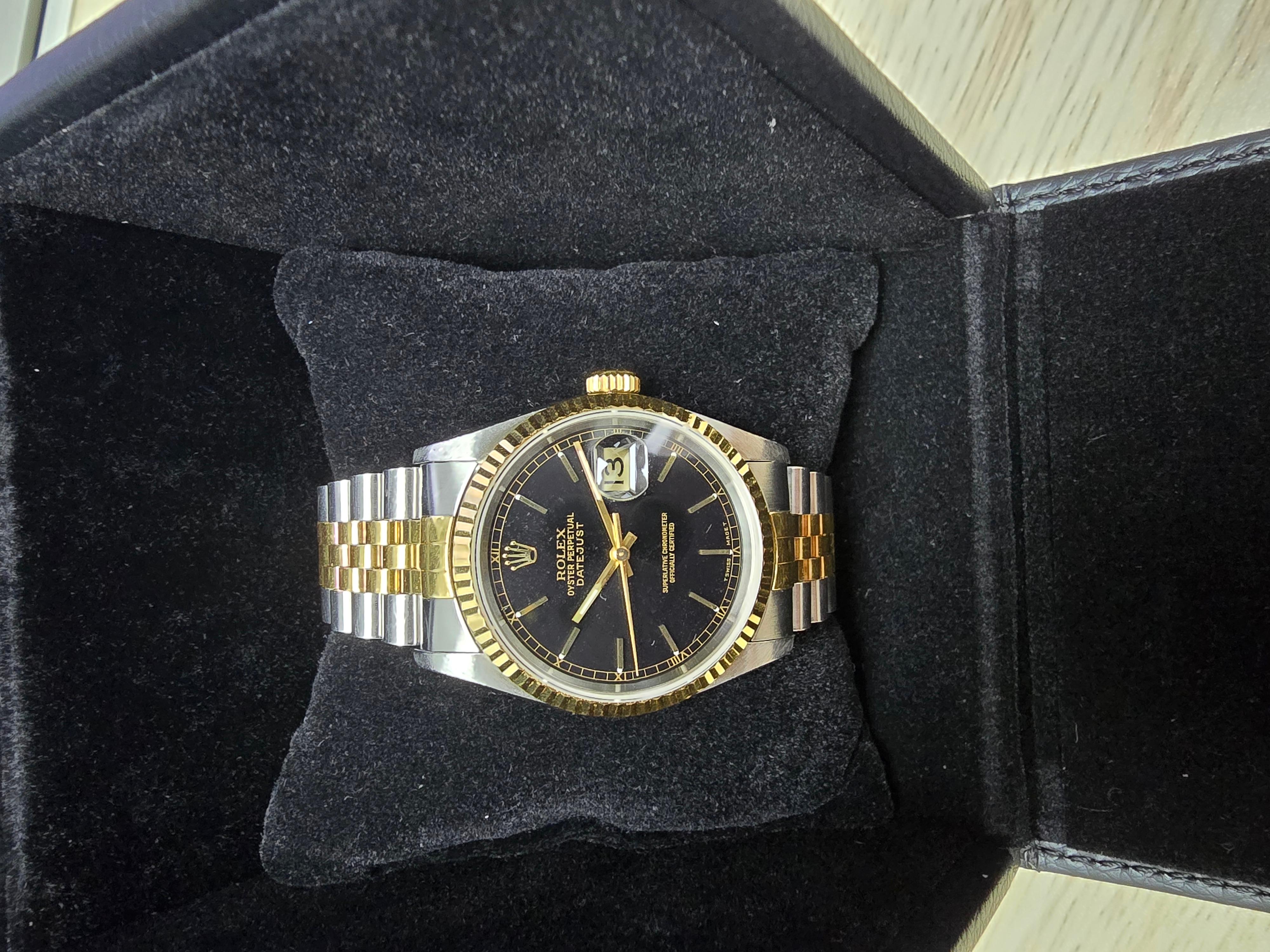Rolex 36mm Oyster Perpetual Datejust Black Dial Jubilee Automatic 18K Gold/Steel For Sale 3