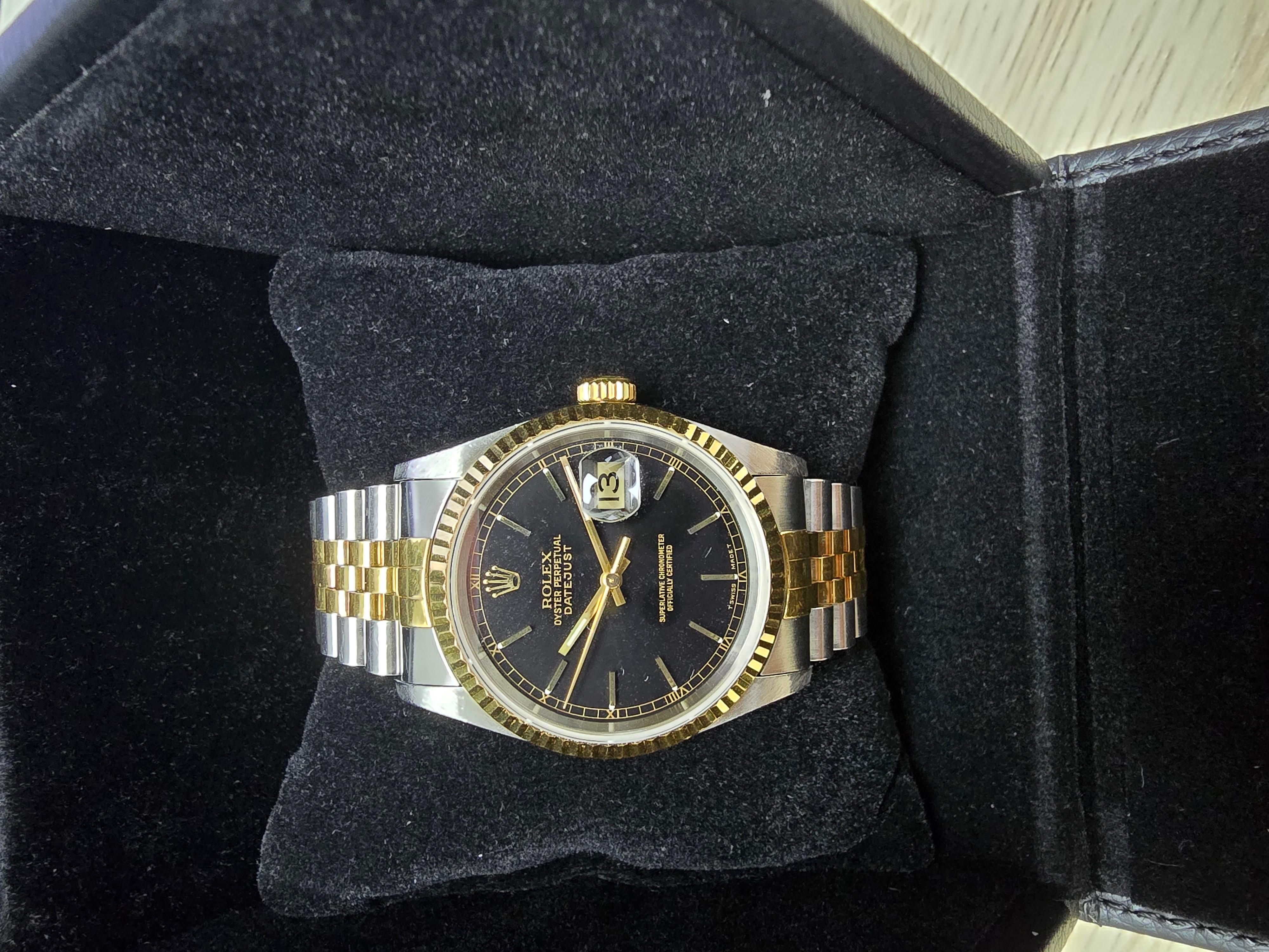 Rolex 36mm Oyster Perpetual Datejust Black Dial Jubilee Automatic 18K Gold/Steel For Sale 4