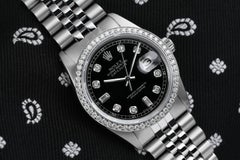 Rolex Oyster Perpetual Datejust Black Dial with Diamond Dial Watch 16030