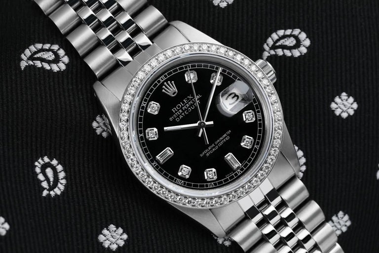 Rolex Oyster Perpetual Datejust Black Dial with Diamond Dial Watch ...