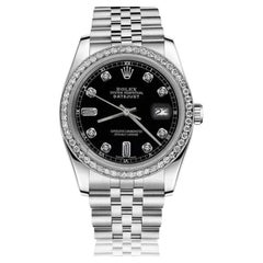Rolex Oyster Perpetual Datejust Black Dial with Diamond Dial Watch 16030