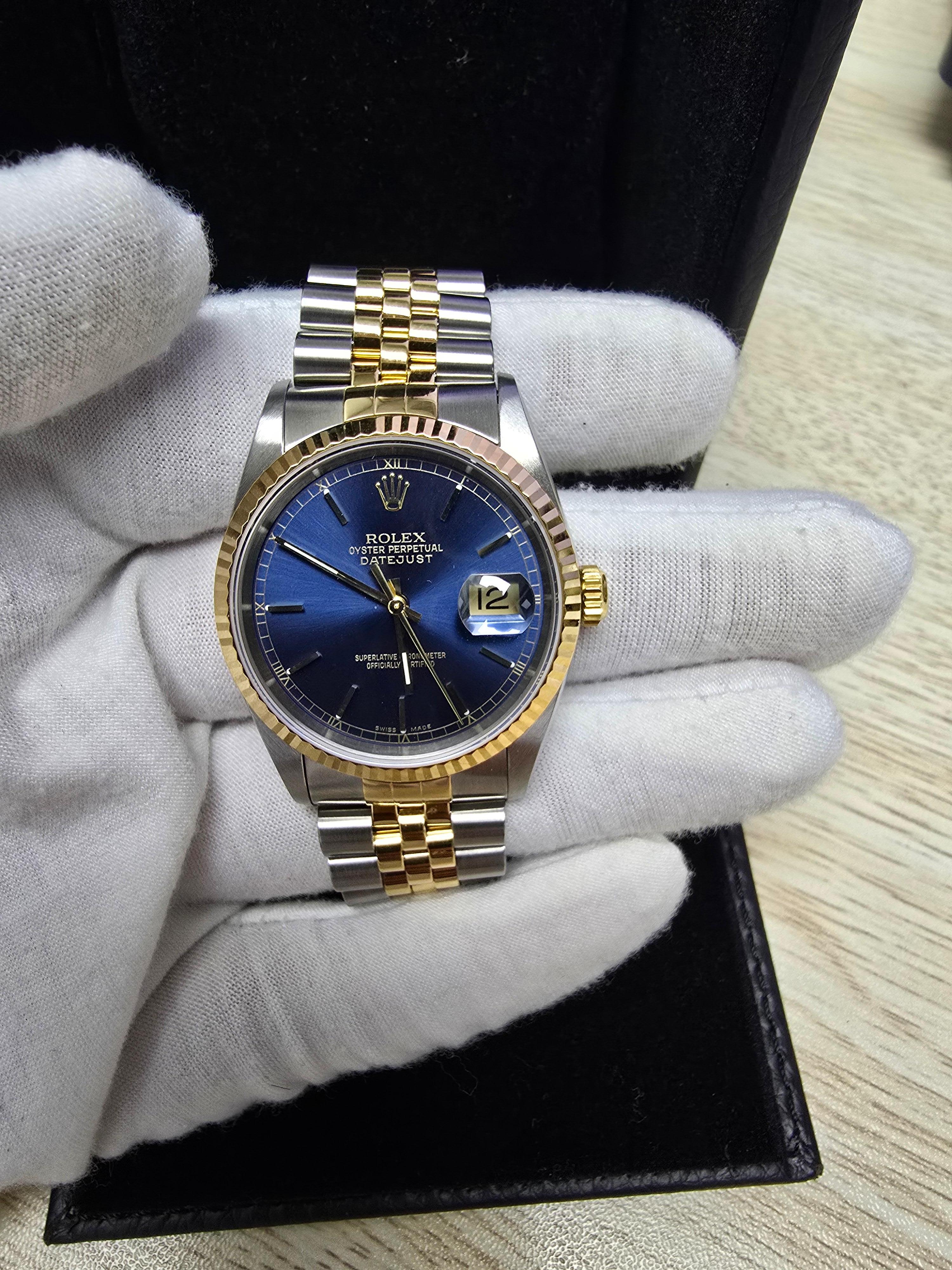 Men's Rolex 36mm Oyster Perpetual Datejust Blue Dial Jubilee Automatic 18K Gold/Steel For Sale