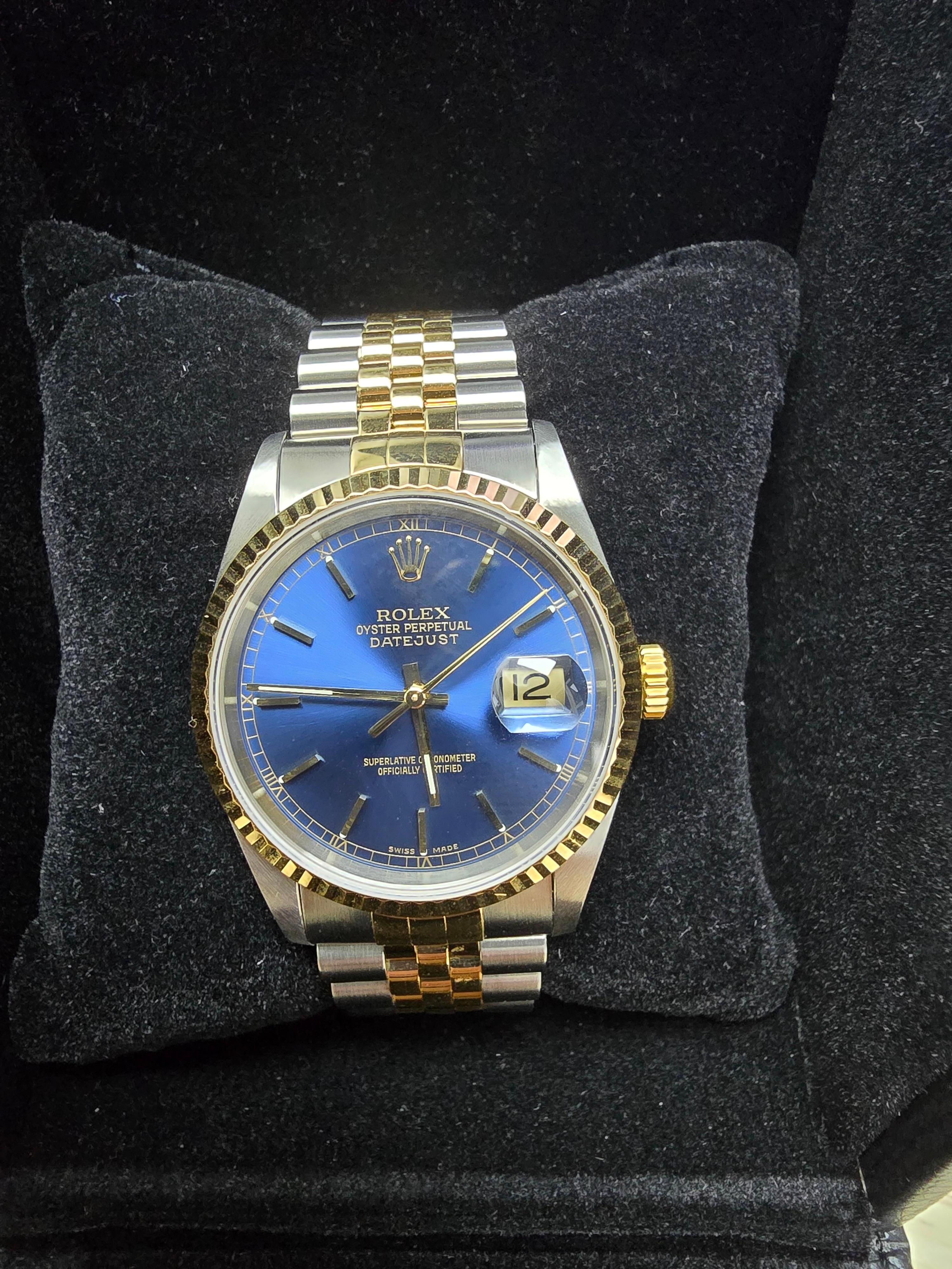 Rolex 36mm Oyster Perpetual Datejust Blue Dial Jubilee Automatic 18K Gold/Steel For Sale 1