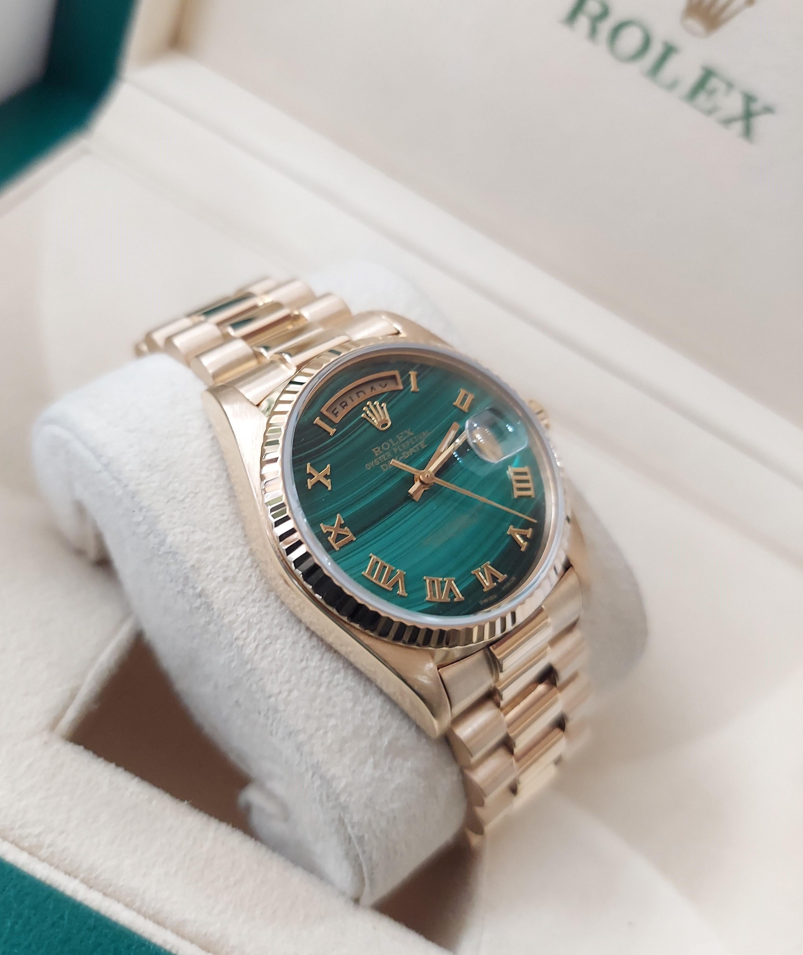 Modern Rolex President Day-Date 18038 Malachite Roman