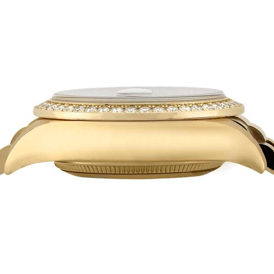 Rolex Montre présidentielle en or 18 carats avec cadran à cordes noires et lunette en diamant 18038 Excellent état - En vente à New York, NY
