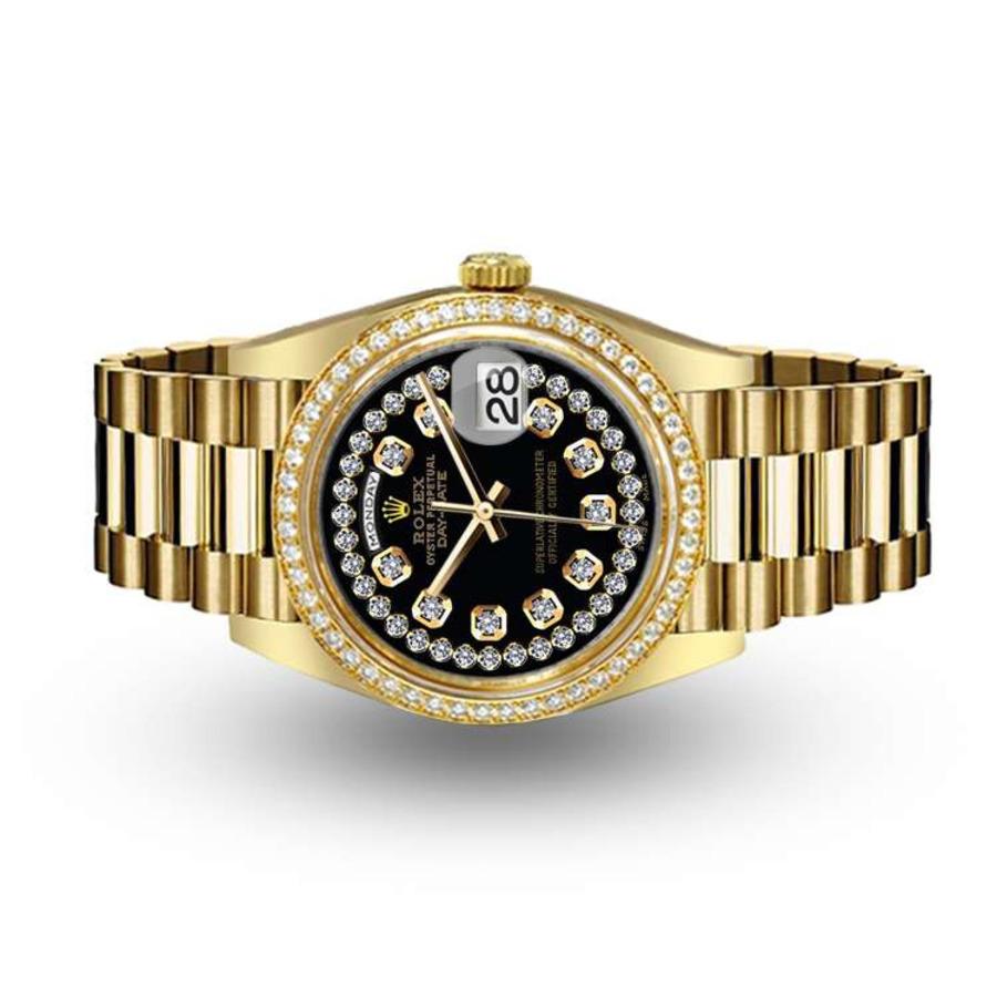 Rolex Montre présidentielle en or 18 carats avec cadran à cordes noires et lunette en diamant 18038 Pour hommes en vente