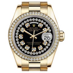 Rolex Presidential 18kt Gold Black String Diamond Dial Diamond Bezel 18038