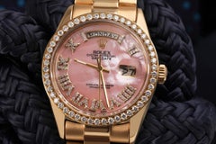 Rolex Presidential 18kt Gold Pink MOP Roman Diamond Numeral Dial Watch