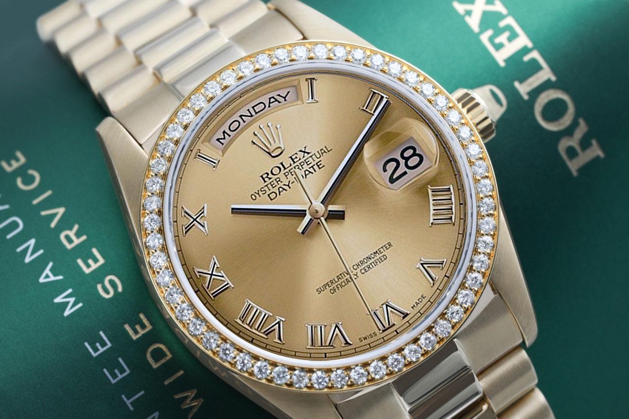 We take great pride in presenting this timepiece, which is in impeccable condition, having undergone professional polishing and servicing to maintain its pristine appearance. The watch features aftermarket diamonds (non-Rolex), and there are no