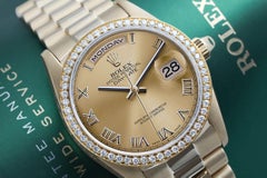 Rolex Presidential 18 Karat Gold Watch Champagne Roman Dial Diamond Bezel