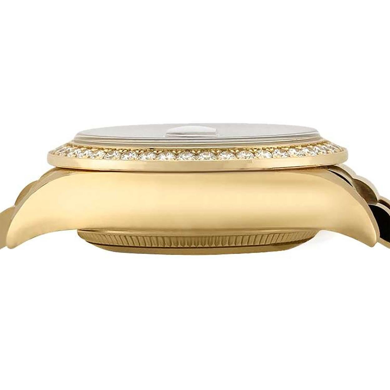 Round Cut Rolex Presidential 18 Karat Gold Watch Champagne Roman Dial Diamond Bezel For Sale