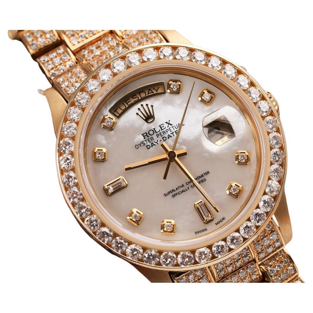 Rolex Presidential 18kt Gold White Mother of Pearl 8+2 Custom Diamond Watch For Sale