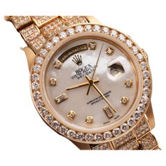 Rolex Presidential 18kt Gold White Mother of Pearl 8+2 Custom Diamond Watch