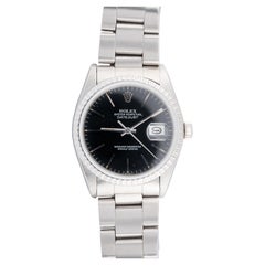 Rolex 36MM Edelstahl Schwarzes Zifferblatt Datum Just on Oyster-Armband