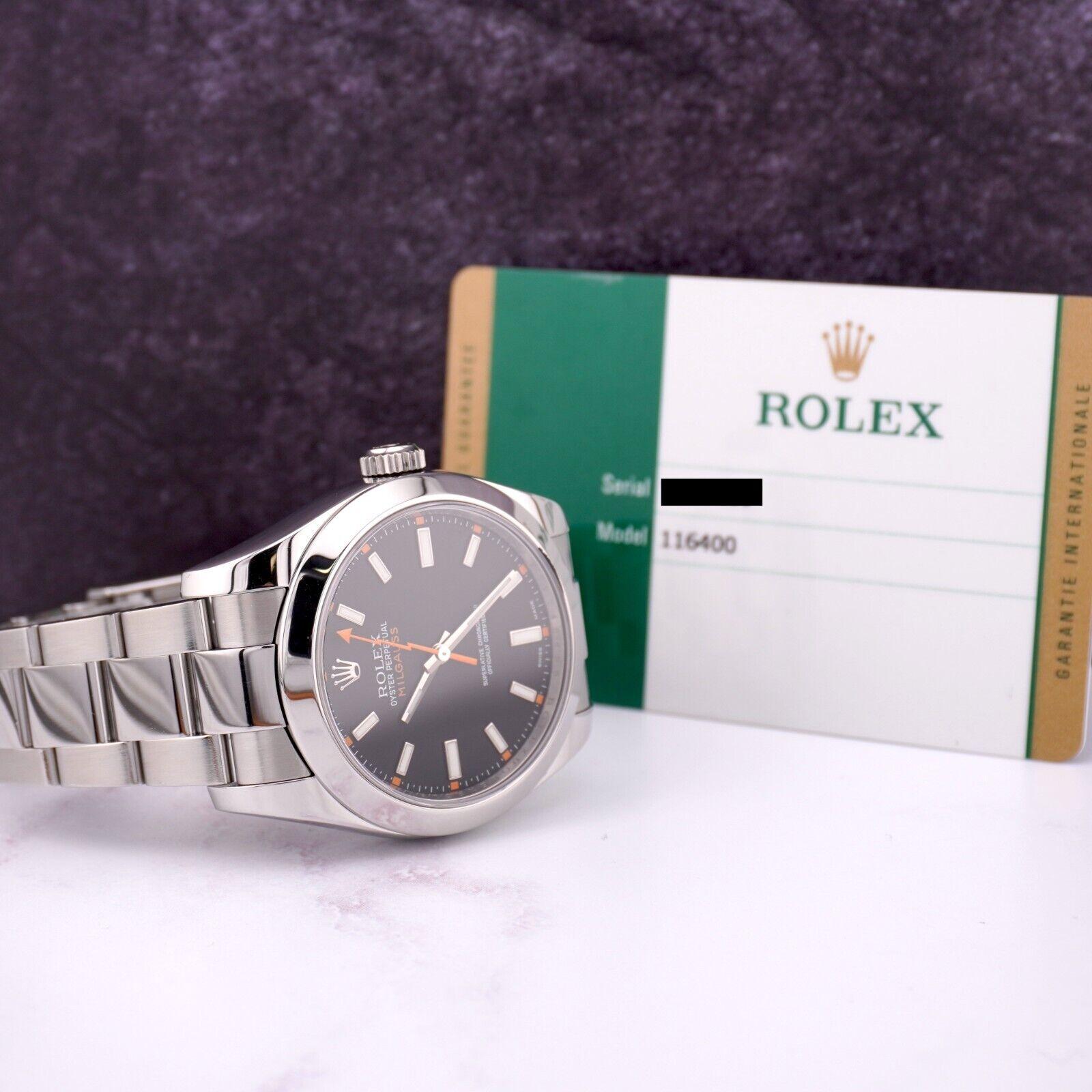 Rolex 40mm Milgauss Men's Black Dial Steel Thunderbolt Watch BOX & PAPERS 116400 en vente 3