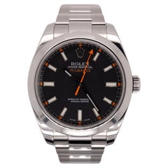 Used Rolex 40mm Milgauss Men's Black Dial Steel Thunderbolt Watch BOX & PAPERS 116400