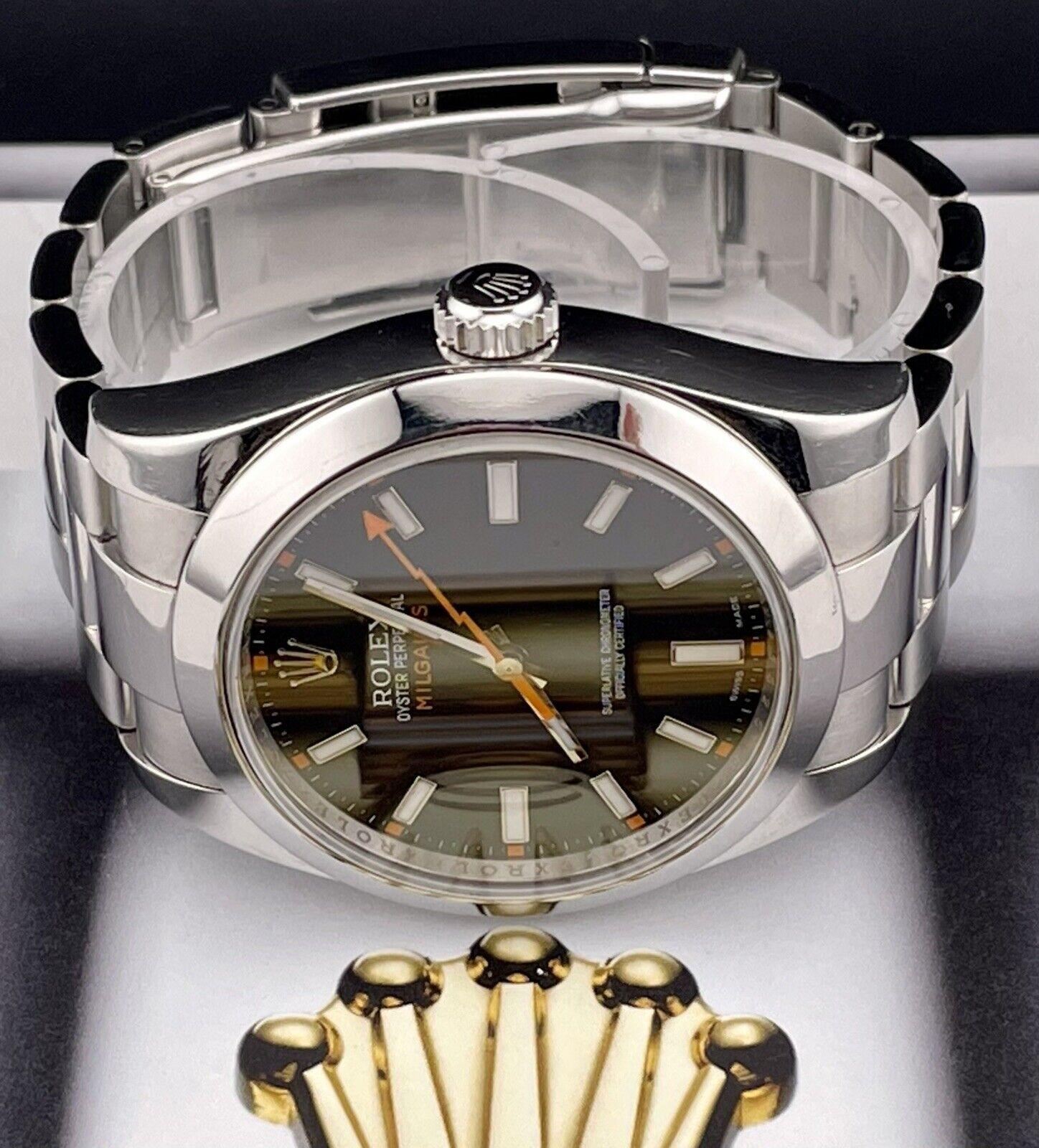 Montre Rolex 40mm Oyster Perpetual Milgauss Hommes Cadran Noir Acier Ref 116400 Bon état - En vente à Pleasanton, CA
