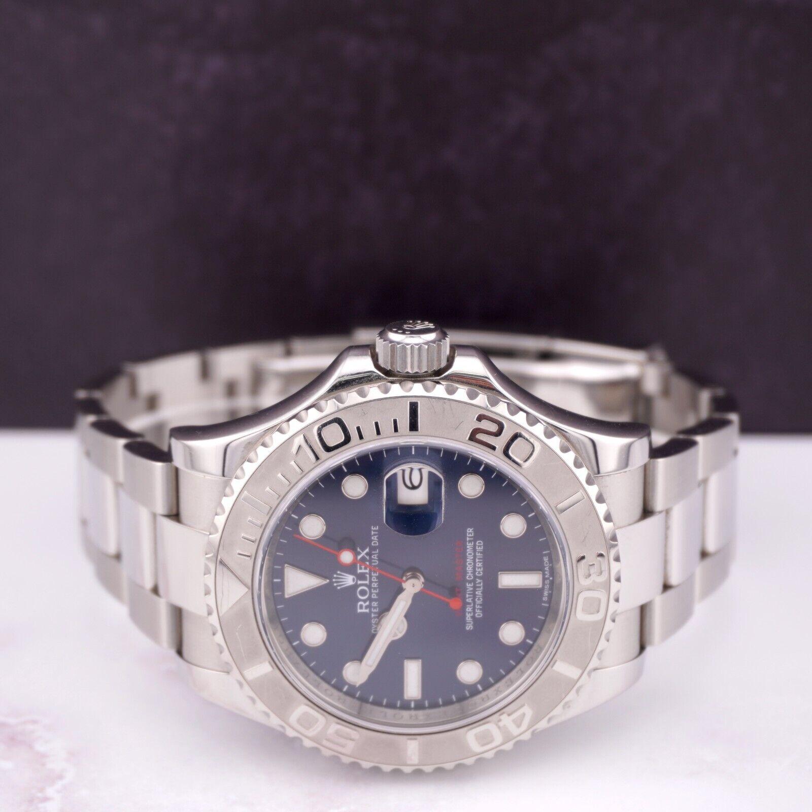 Women's or Men's Rolex 40mm Yacht-Master Oyster Date Watch Platinum Bezel Blue Dial Ref 116622