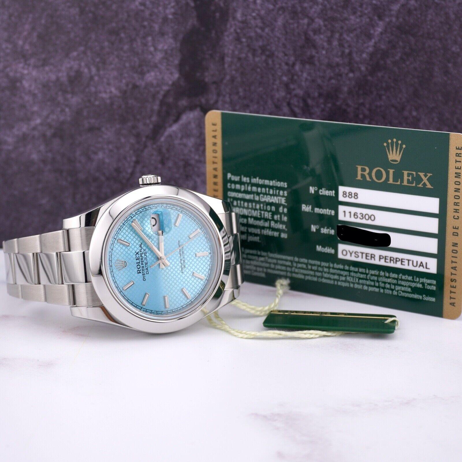 Rolex 41mm Datejust II Ice Blue Stick Dial Oyster Stainless Steel Watch 116300 en vente 4