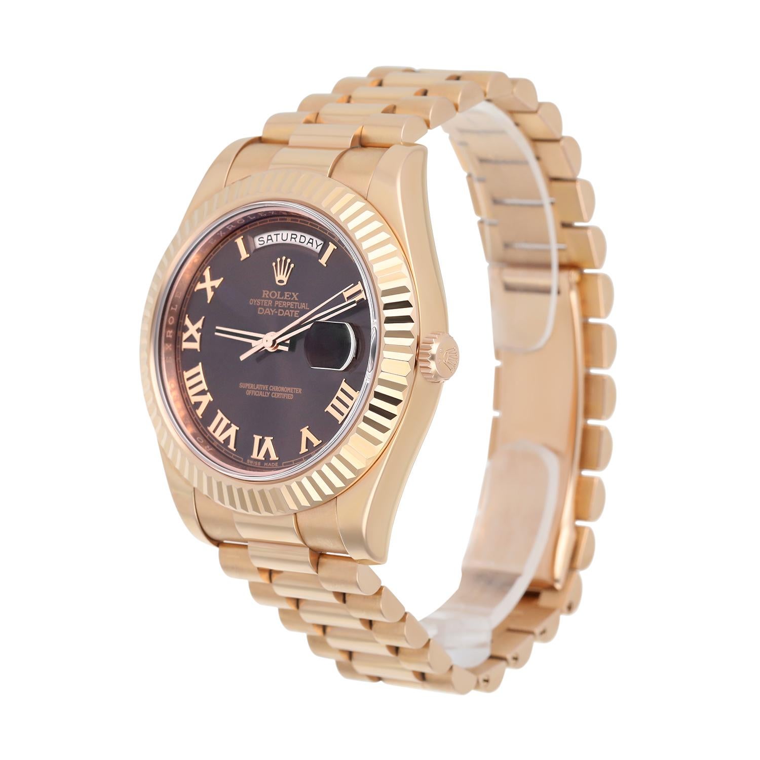 Rolex 41mm Day-Date 218235 18K Everose Gold President Bracelet Esfera Chocolate Moderno en venta