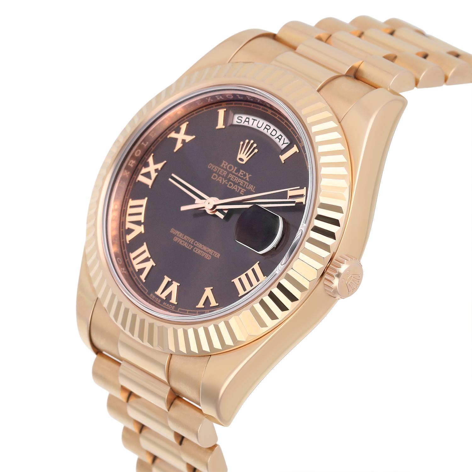 Femenino o masculino Rolex 41mm Day-Date 218235 18K Everose Gold President Bracelet Esfera Chocolate en venta