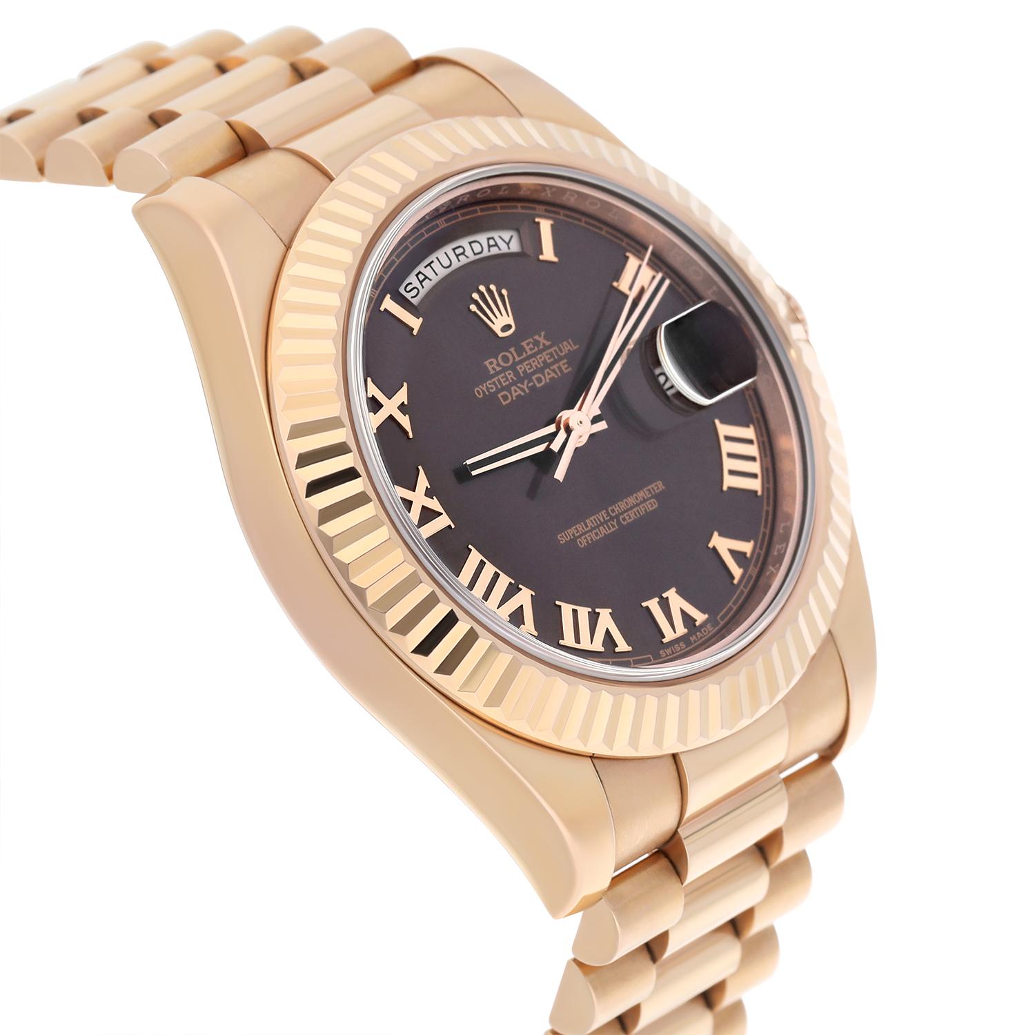 Rolex 41mm Day-Date 218235 18K Everose Gold President Bracelet Esfera Chocolate en venta 1