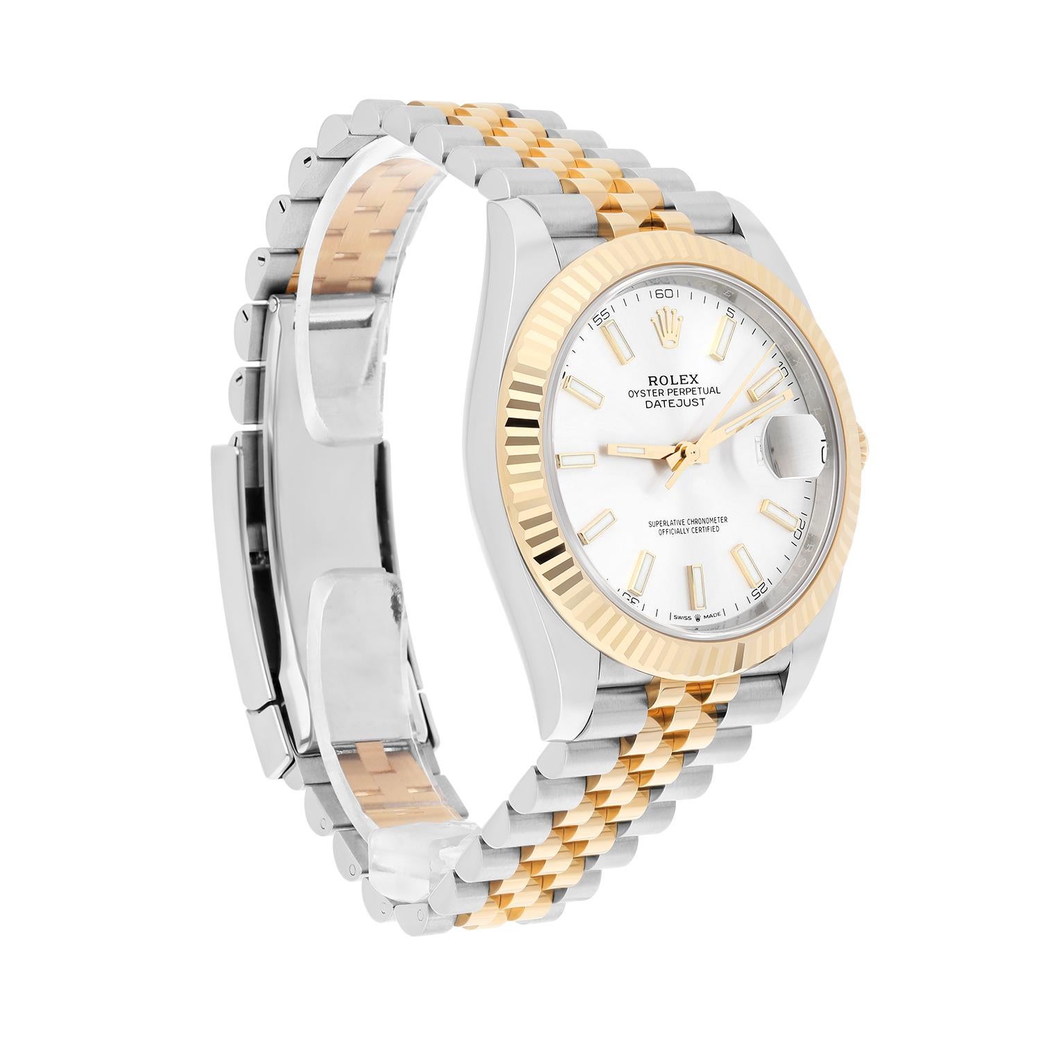 Modern Rolex 41mm Steel & 18K Yellow Gold Datejust Silver Index 126333 2022 NEW For Sale