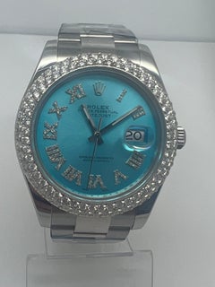 Rolex Turquoise Roman Dial 3cttw Diamond Bezel