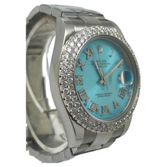 Rolex Turquoise Roman Dial 3cttw Diamond Bezel