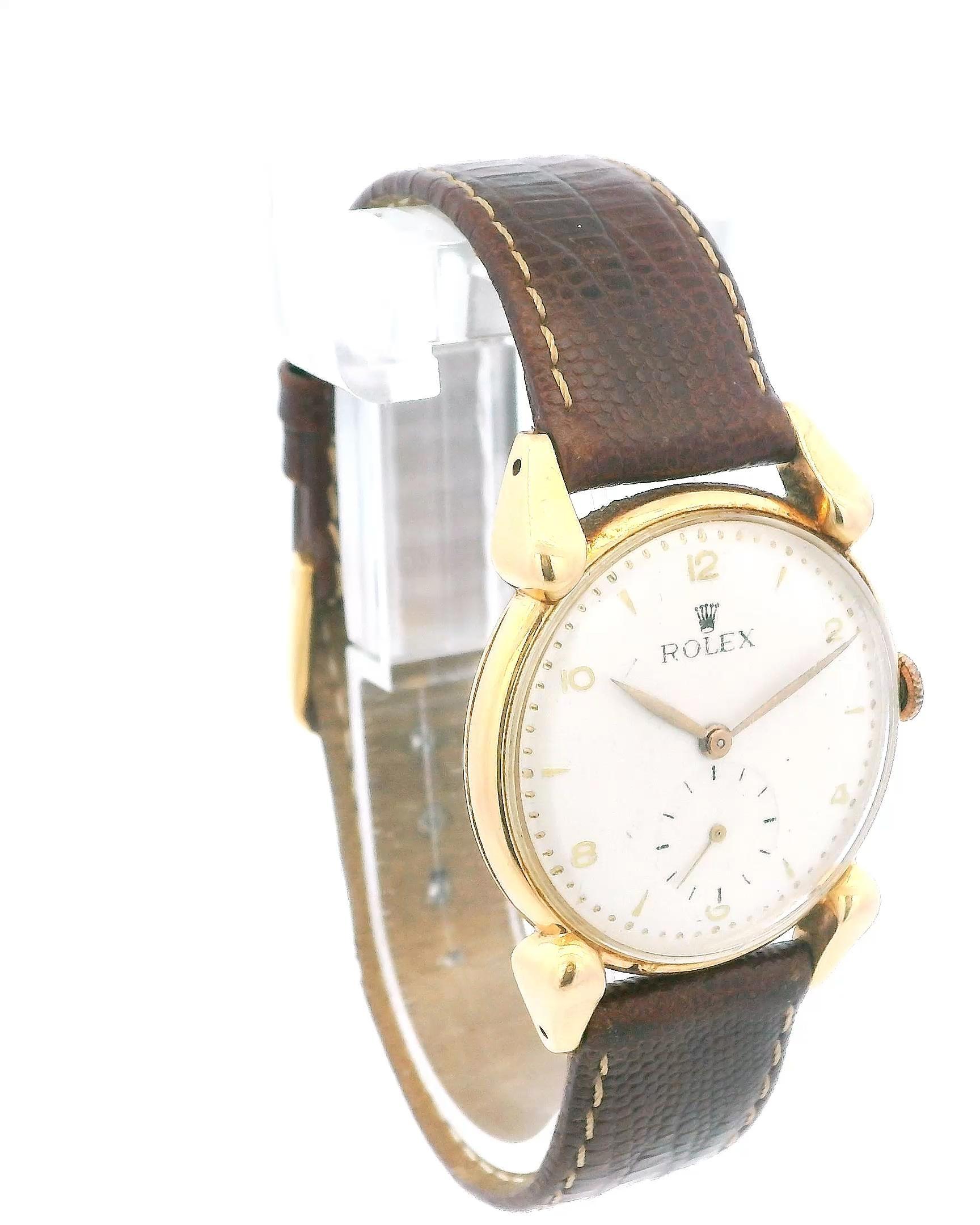 Rolex 4431A Chronometer 18K Gelbgold Fancy Lug Vintage By Uhr im Zustand „Gut“ im Angebot in Great Neck Plaza, NY
