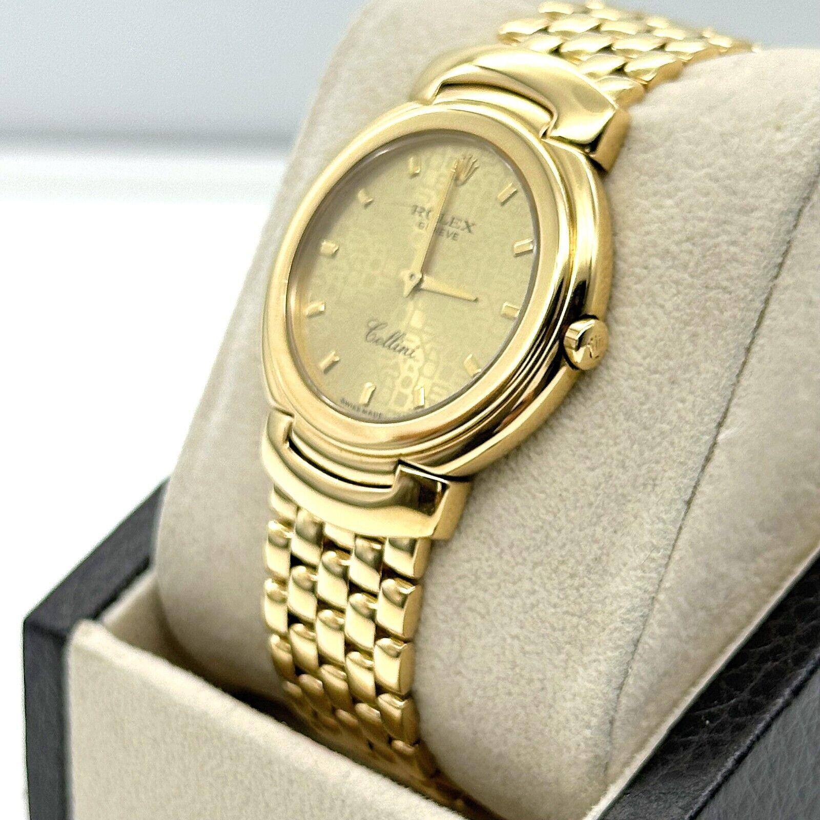 Style Number: 6622

Serial: S108***

Year: 1993

Model: Cellini

Case Material: 18K Yellow Gold

Band: 18K Yellow Gold

Bezel: 18K Yellow Gold

Dial: Champagne Jubilee

Face: Sapphire Crystal

Case Size: 33mm

Includes: 

-Elegant Watch