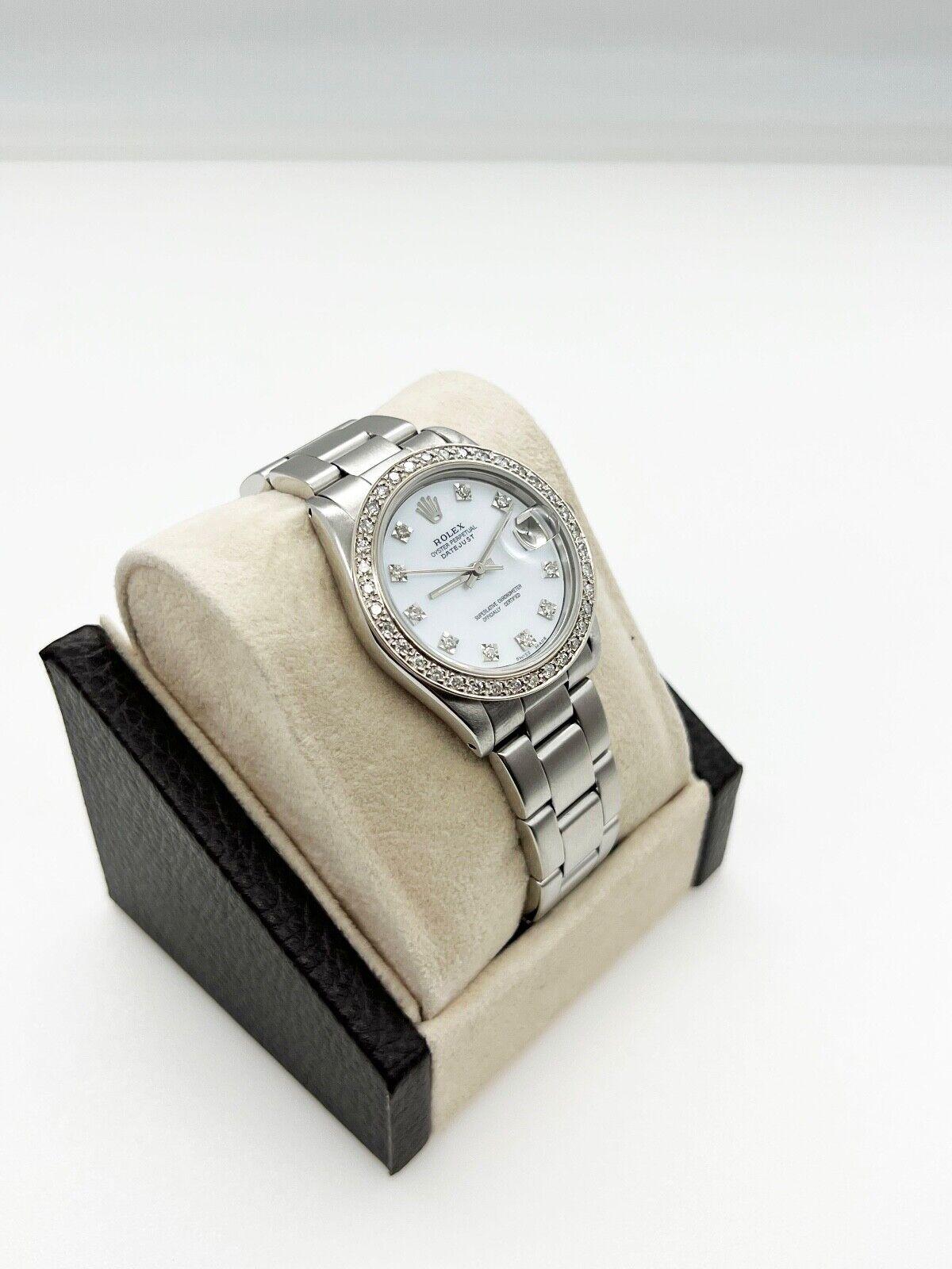 Rolex 68240 Datejust taille moyenne 31 mm avec cadran MOP diamants et lunette en acier inoxydable en vente 1