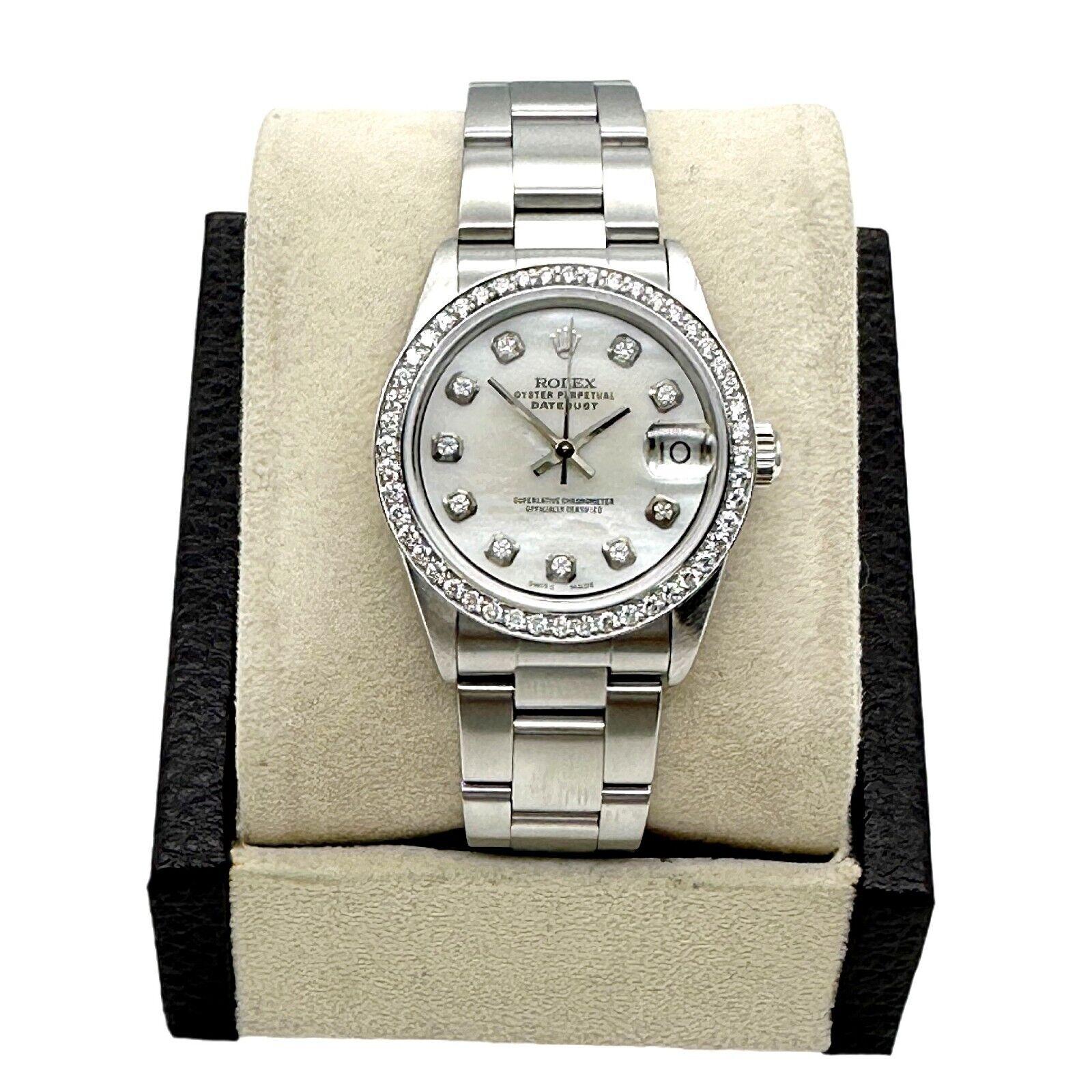 Rolex 68240 Midsize Datejust Weiß MOP Diamant Zifferblatt Diamant-Lünette Edelstahl 31mm im Zustand „Hervorragend“ in San Diego, CA