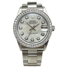 Rolex 68240 Midsize Datejust Bianco MOP Quadrante con diamanti Lunetta con diamanti Inossidabile 31mm