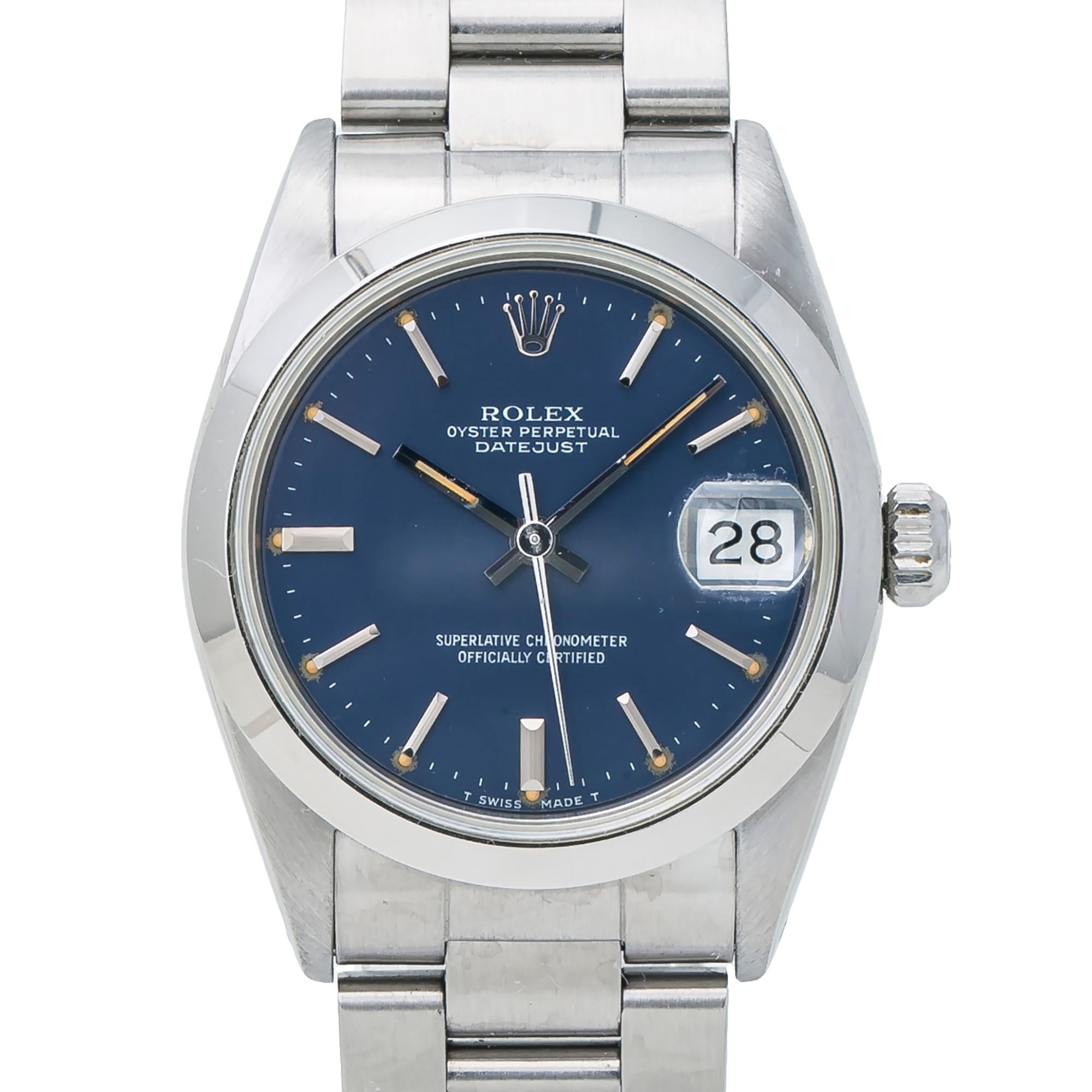 Rolex 68240 Midsize Datejust With Papers Blue Dial Stainless Steel 31mm
