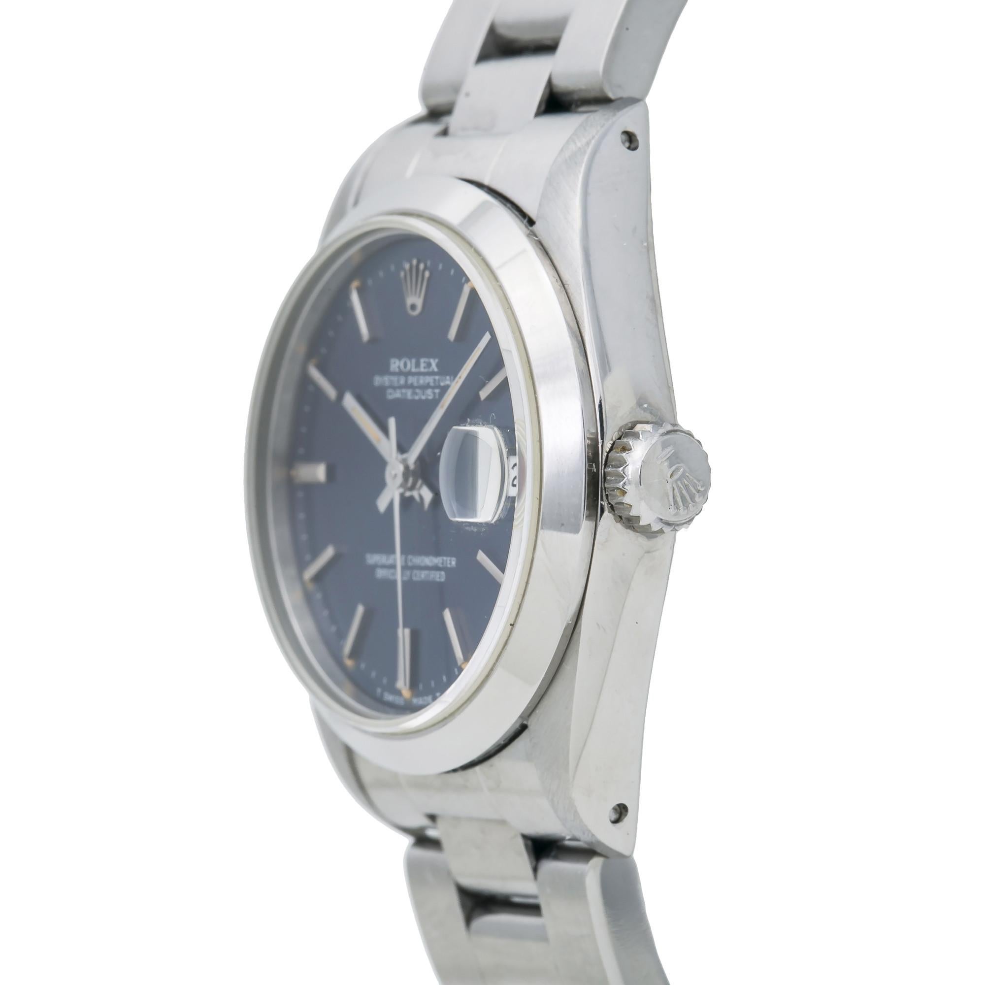 Modern Rolex 68240 Midsize Datejust with Papers Blue Dial Stainless Steel For Sale